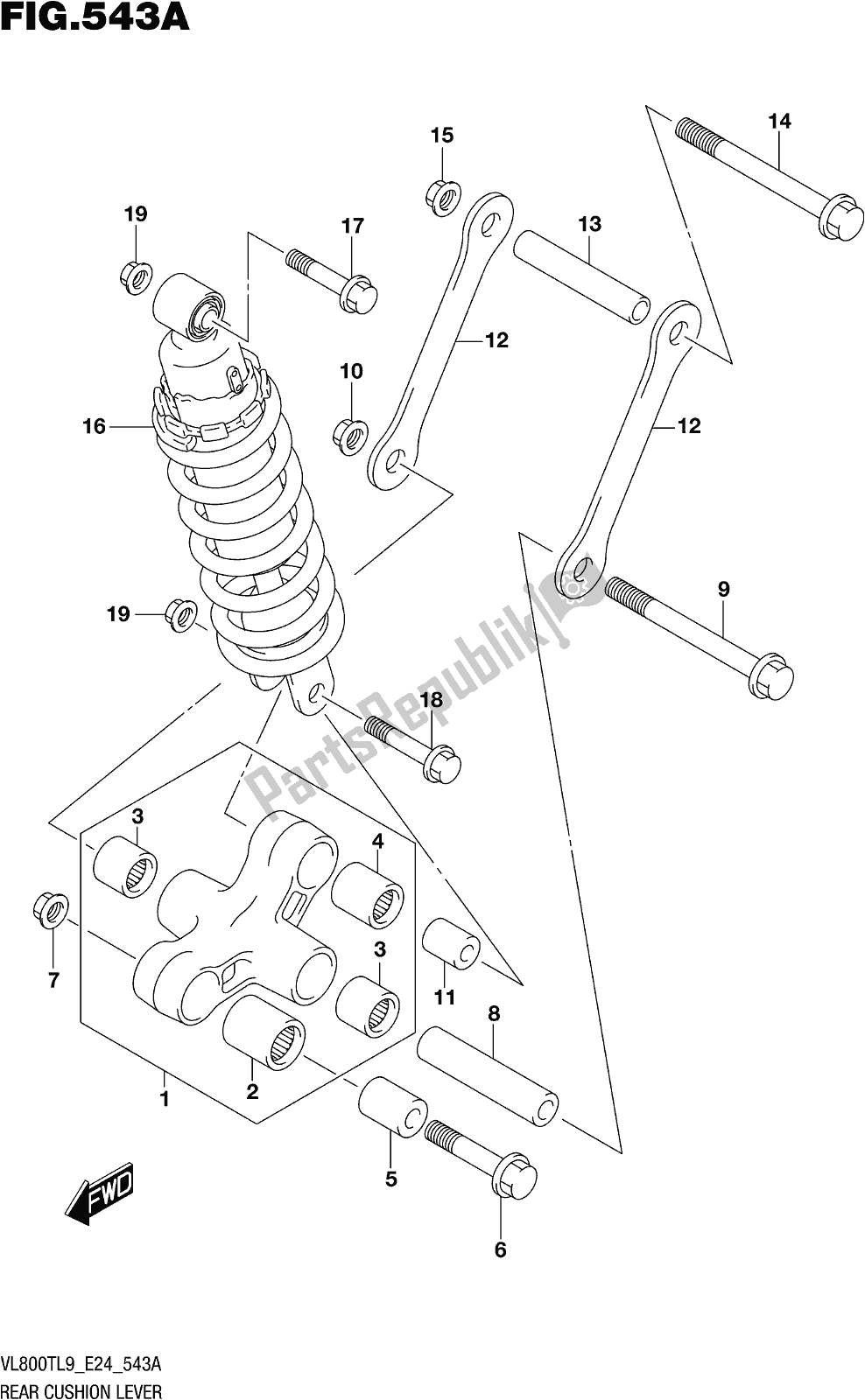 All parts for the Fig. 543a Rear Cushion Lever of the Suzuki VL 800T 2019