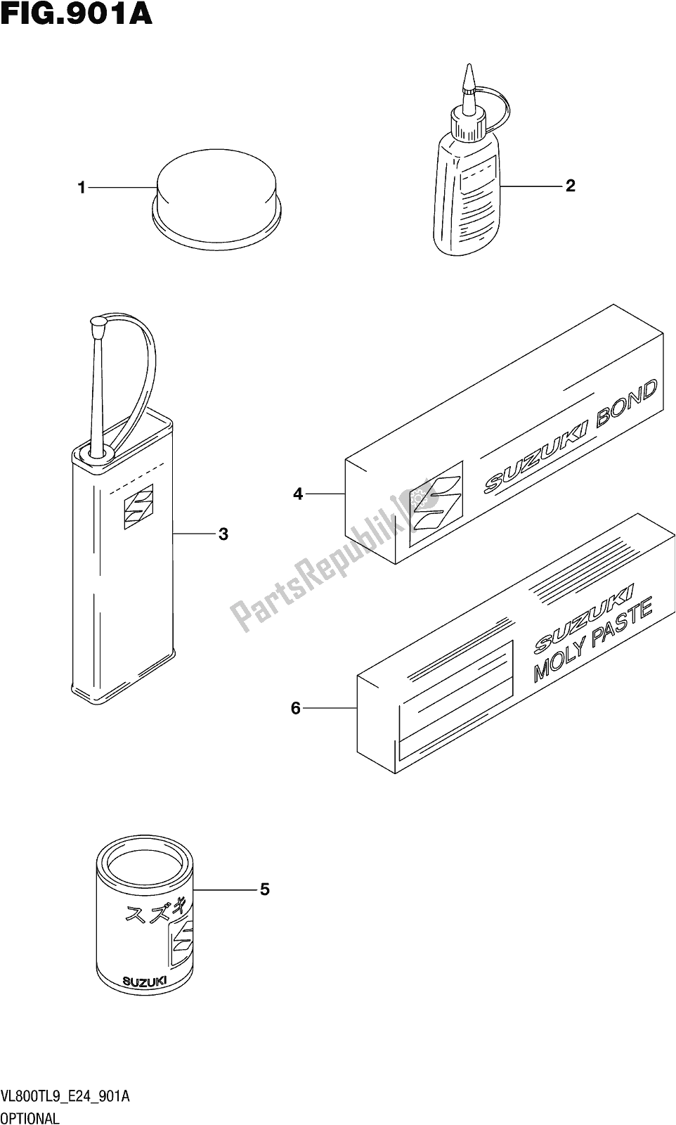 All parts for the Fig. 901a Optional of the Suzuki VL 800T 2019