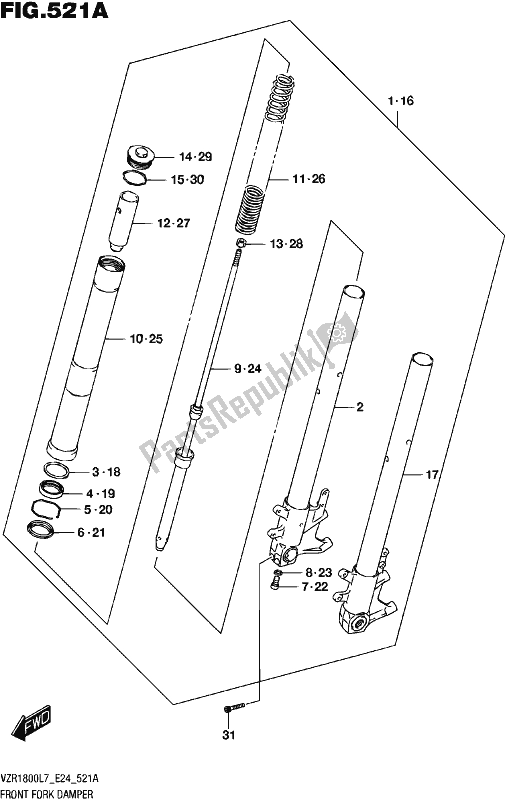 Todas as partes de Front Fork Damper (vzr1800l7 E24) do Suzuki VZR 1800 2017