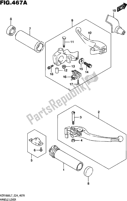 All parts for the Handle Lever (vzr1800l7 E24) of the Suzuki VZR 1800 2017