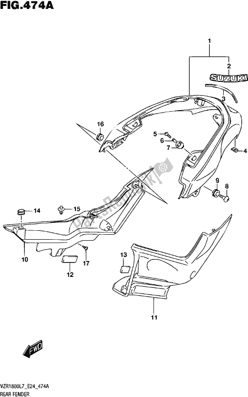 Alle onderdelen voor de Rear Fender (vzr1800l7 E24) van de Suzuki VZR 1800 2017