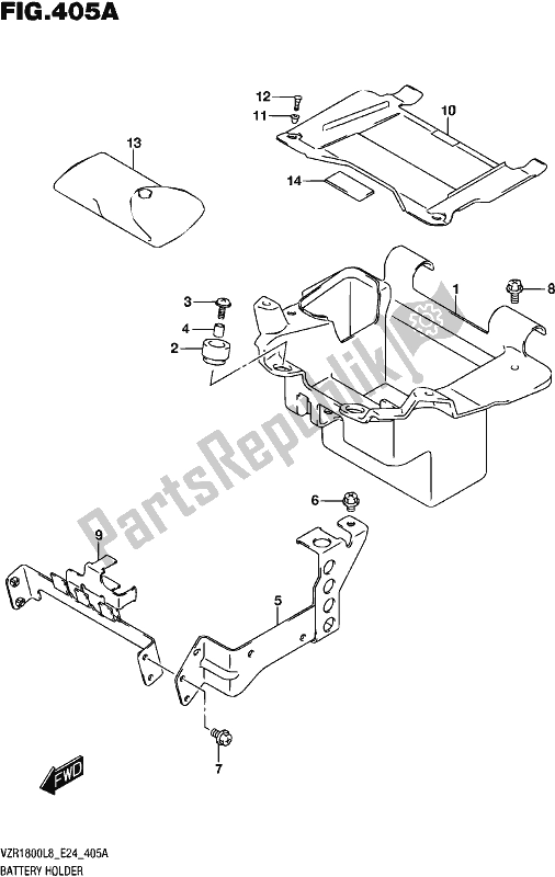 All parts for the Battery Holder of the Suzuki VZR 1800 2018