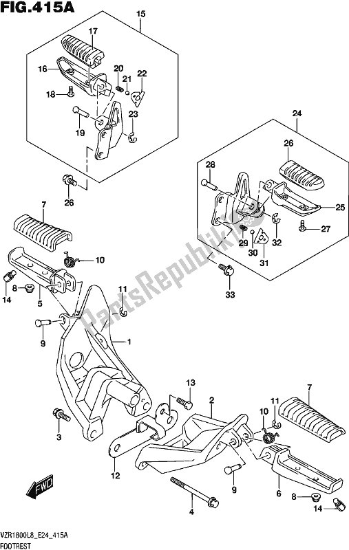 All parts for the Footrest of the Suzuki VZR 1800 2018