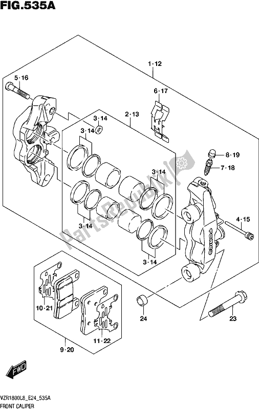 All parts for the Front Caliper (vzr1800l8 E24) of the Suzuki VZR 1800 2018