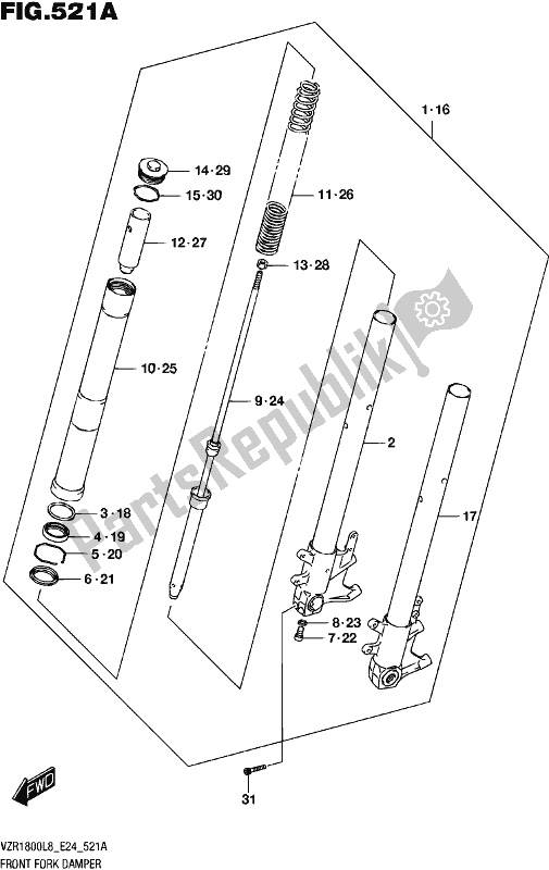 Toutes les pièces pour le Front Fork Damper (vzr1800l8 E24) du Suzuki VZR 1800 2018