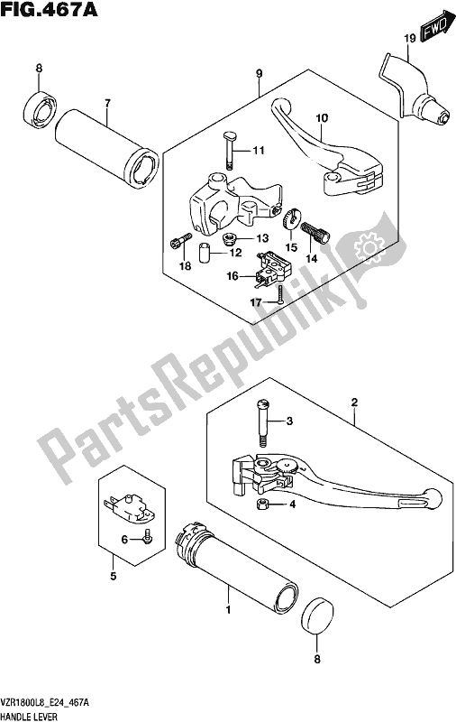 All parts for the Handle Lever (vzr1800l8 E24) of the Suzuki VZR 1800 2018