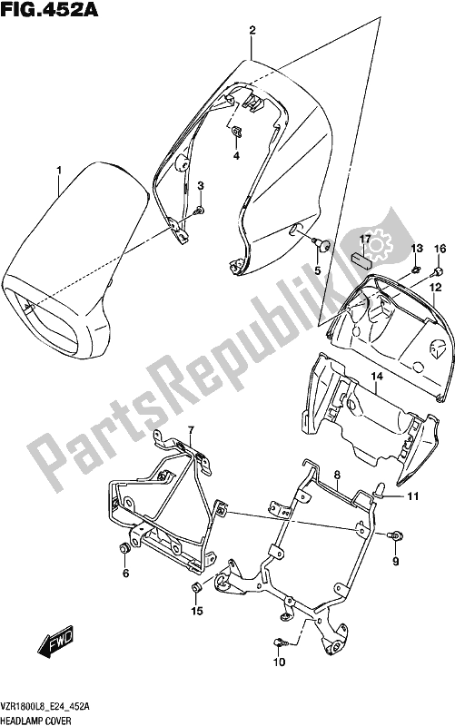 All parts for the Headlamp Cover (vzr1800l8 E24) of the Suzuki VZR 1800 2018