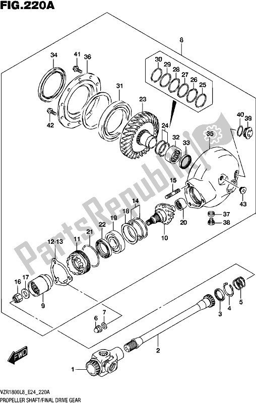 All parts for the Propeller Shaft/final Drive Gear of the Suzuki VZR 1800 2018