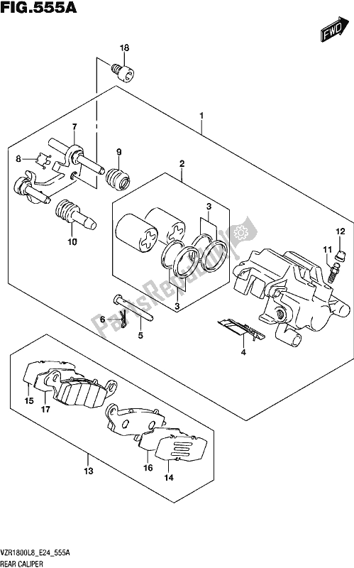 All parts for the Rear Caliper of the Suzuki VZR 1800 2018