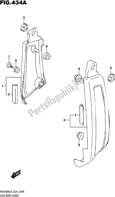 All parts for the Side Rear Cover (vzr1800l8 E24) of the Suzuki VZR 1800 2018