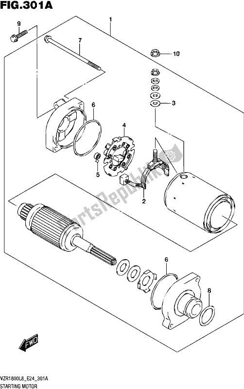 All parts for the Starting Motor of the Suzuki VZR 1800 2018