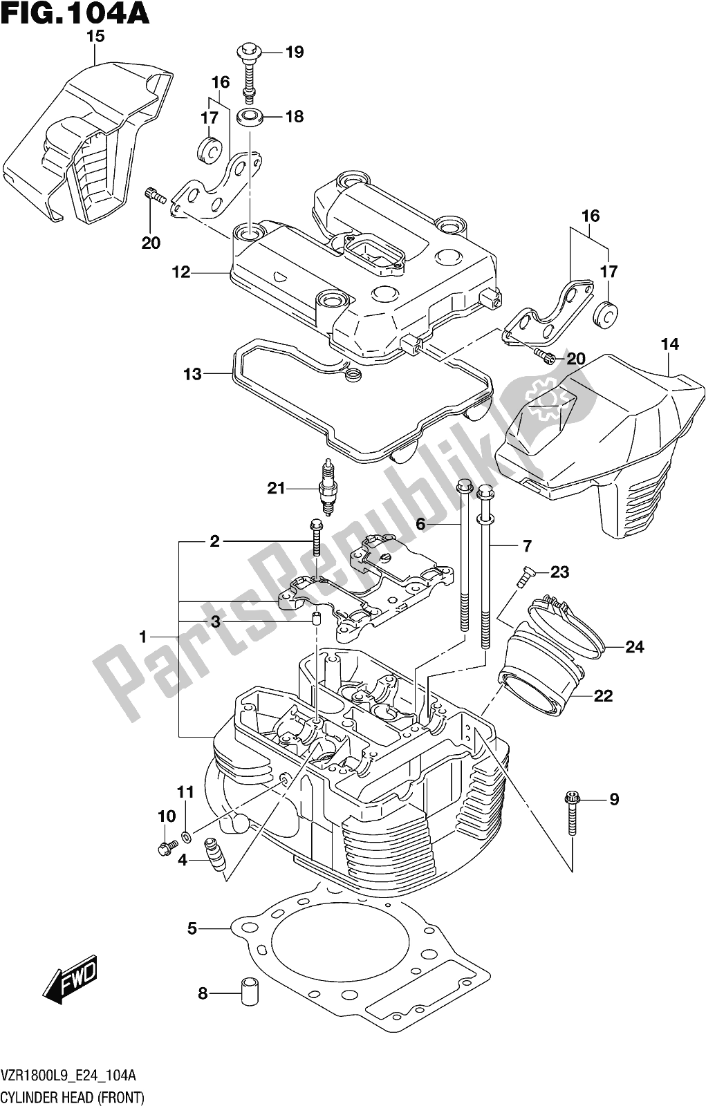 All parts for the Fig. 104a Cylinder Head (front) (vzr1800l9 E24) of the Suzuki VZR 1800 2019