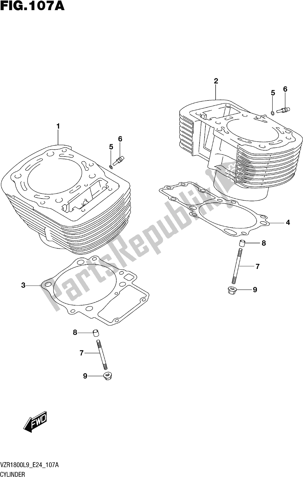 All parts for the Fig. 107a Cylinder of the Suzuki VZR 1800 2019