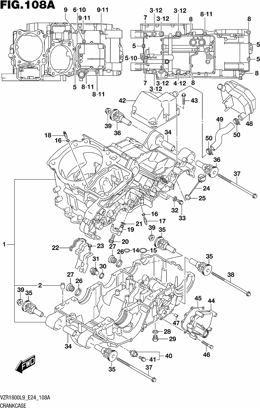 Todas as partes de Fig. 108a Crankcase do Suzuki VZR 1800 2019