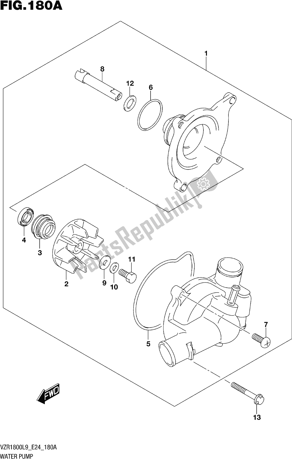 All parts for the Fig. 180a Water Pump of the Suzuki VZR 1800 2019