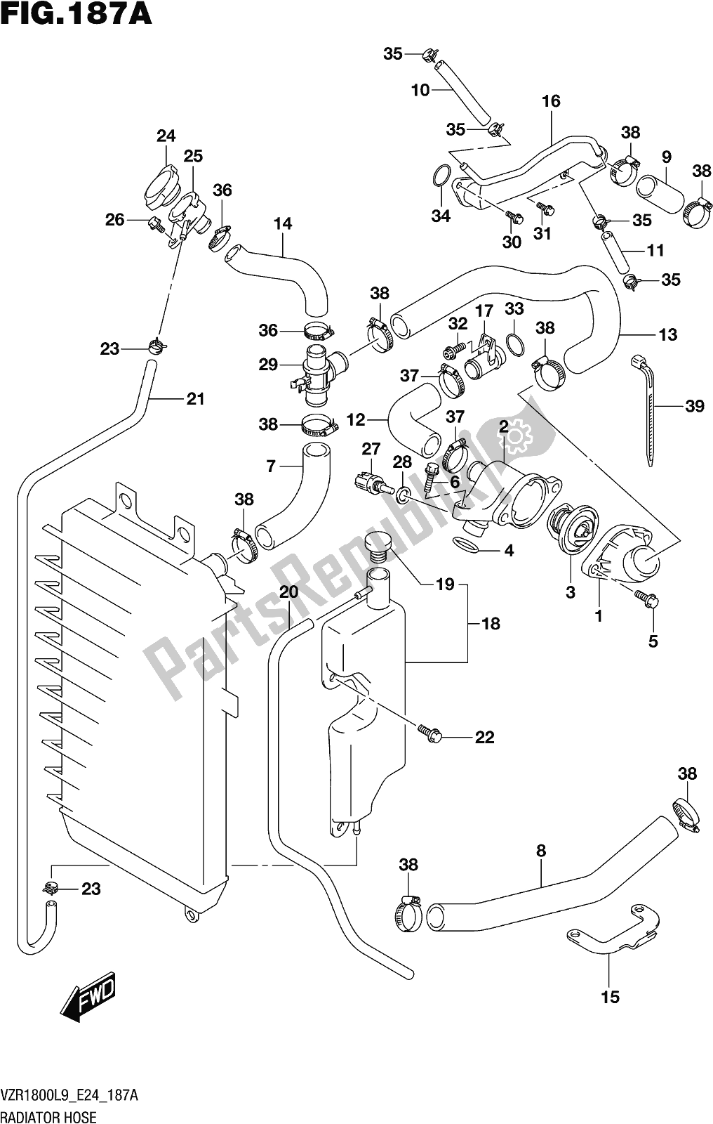 All parts for the Fig. 187a Radiator Hose of the Suzuki VZR 1800 2019