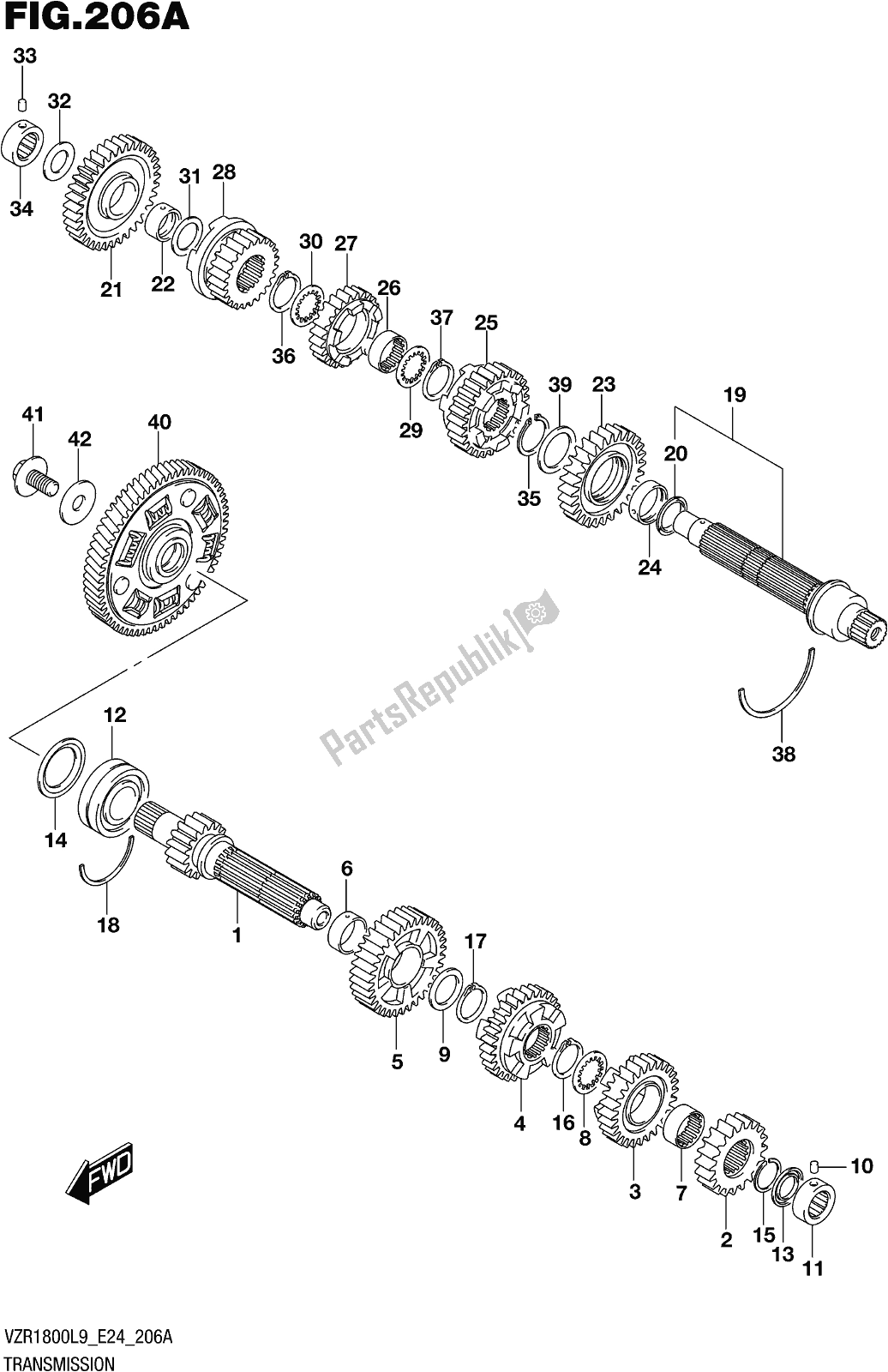 Toutes les pièces pour le Fig. 206a Transmission du Suzuki VZR 1800 2019