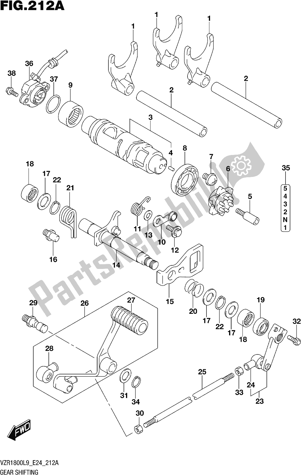 All parts for the Fig. 212a Gear Shifting of the Suzuki VZR 1800 2019