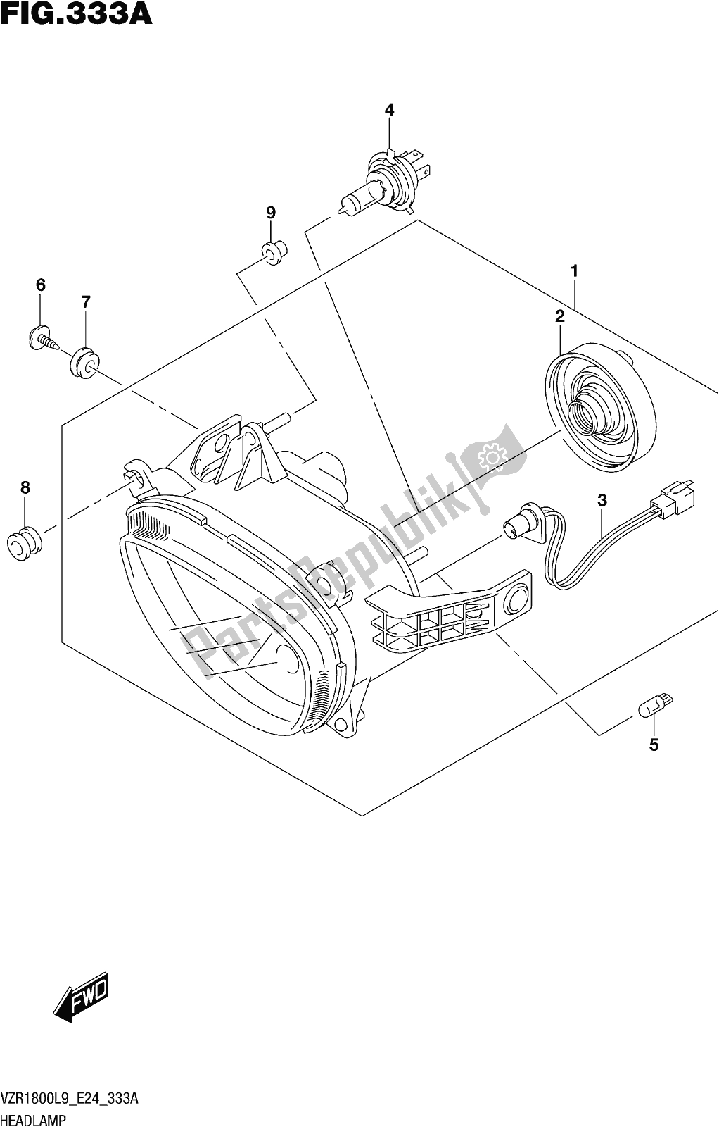 Todas las partes para Fig. 333a Headlamp de Suzuki VZR 1800 2019