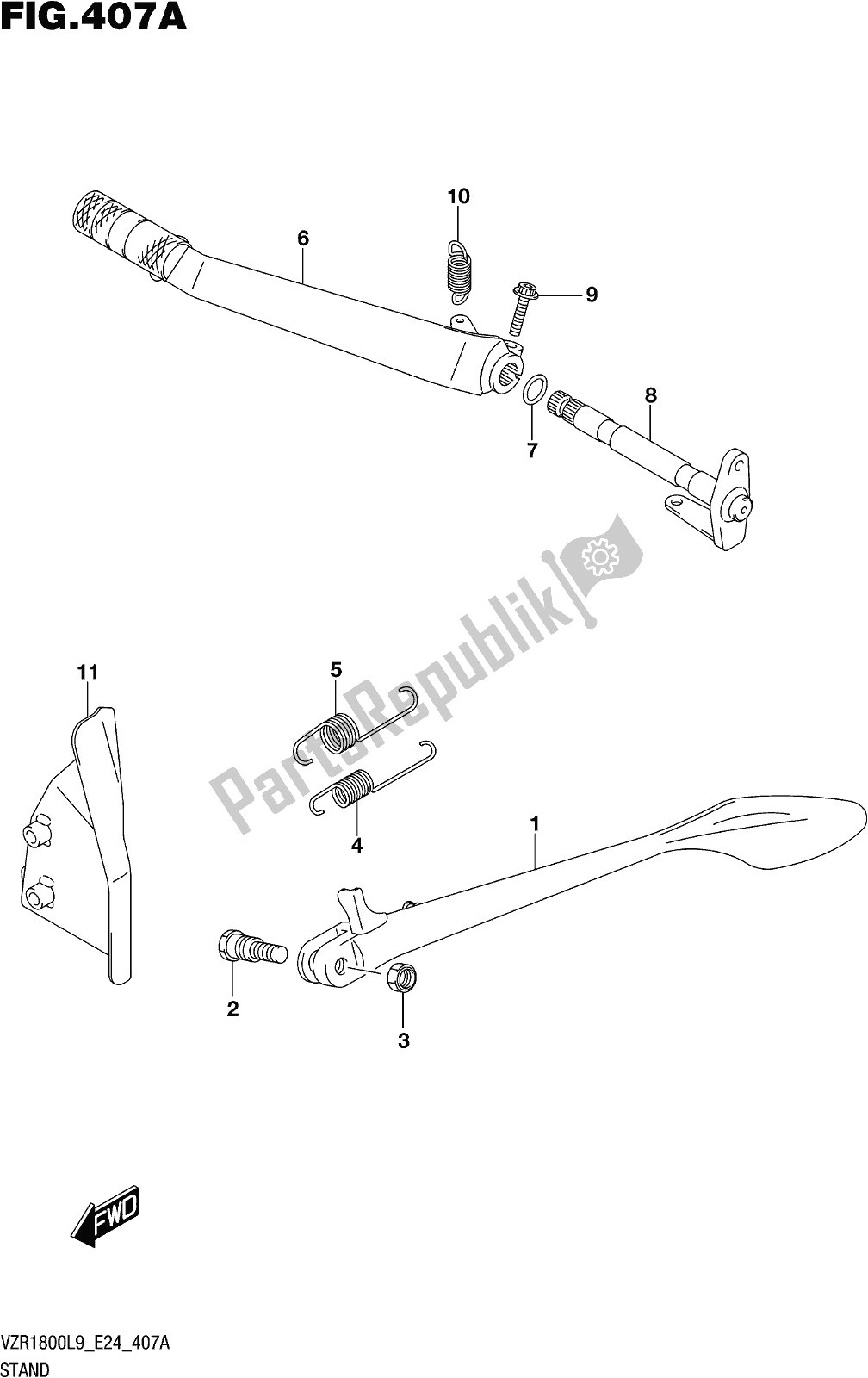 All parts for the Fig. 407a Stand (vzr1800l9 E24) of the Suzuki VZR 1800 2019
