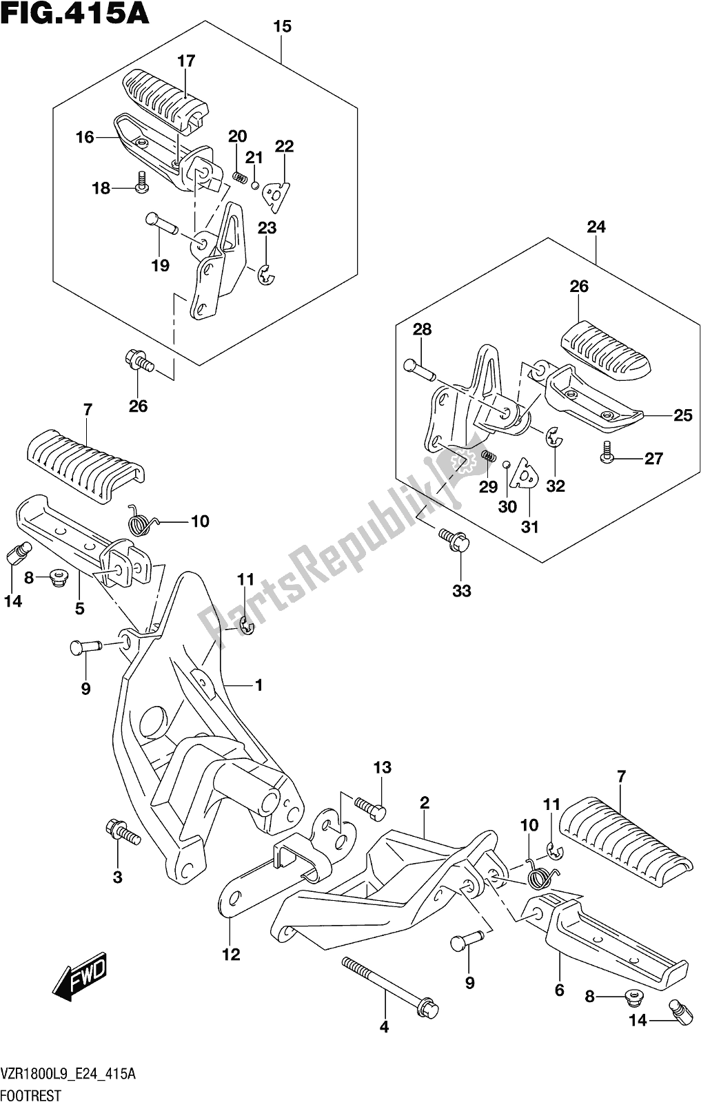 Todas las partes para Fig. 415a Footrest de Suzuki VZR 1800 2019