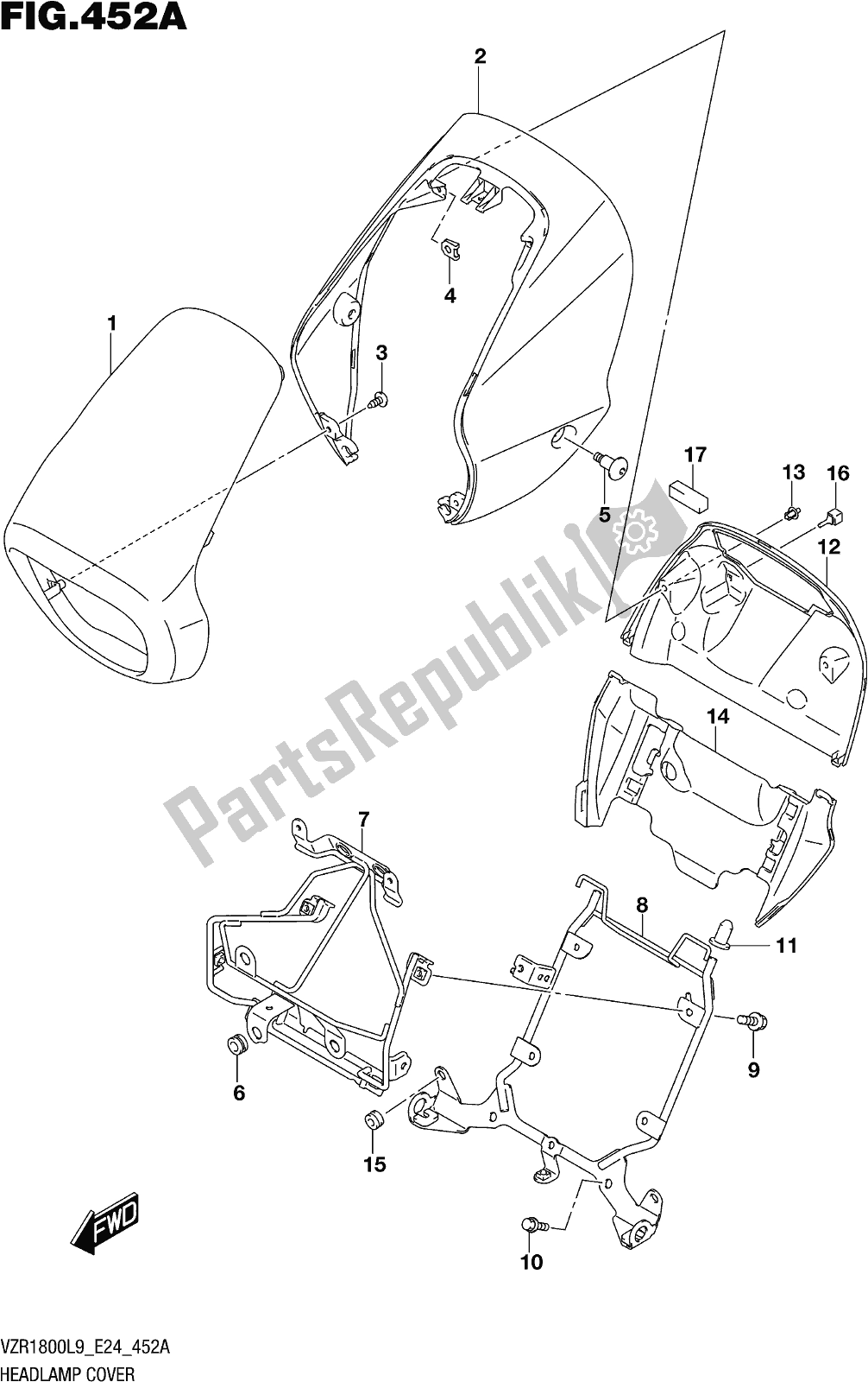 All parts for the Fig. 452a Headlamp Cover (vzr1800l9 E24) of the Suzuki VZR 1800 2019