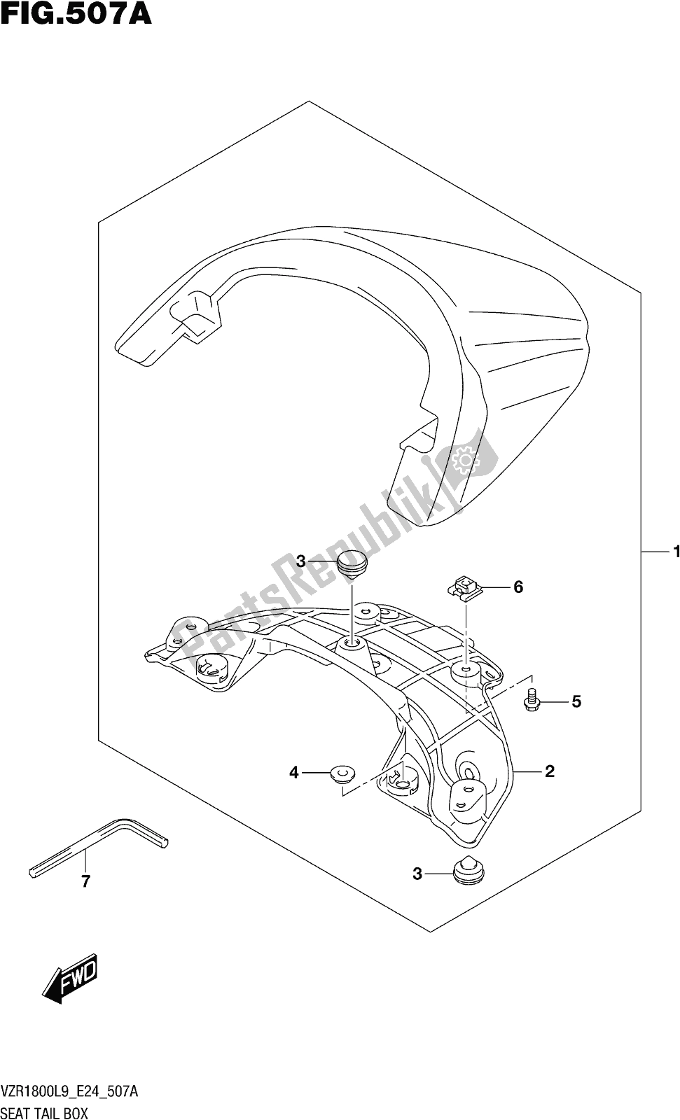 All parts for the Fig. 507a Seat Tail Box (vzr1800l9 E24) of the Suzuki VZR 1800 2019