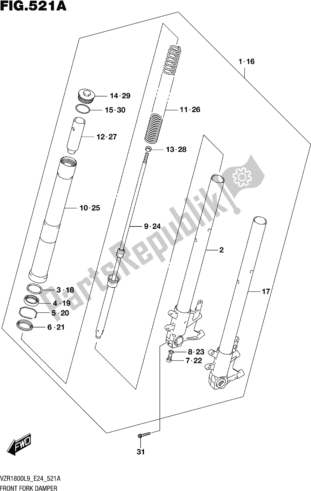 All parts for the Fig. 521a Front Fork Damper (vzr1800l9 E24) of the Suzuki VZR 1800 2019