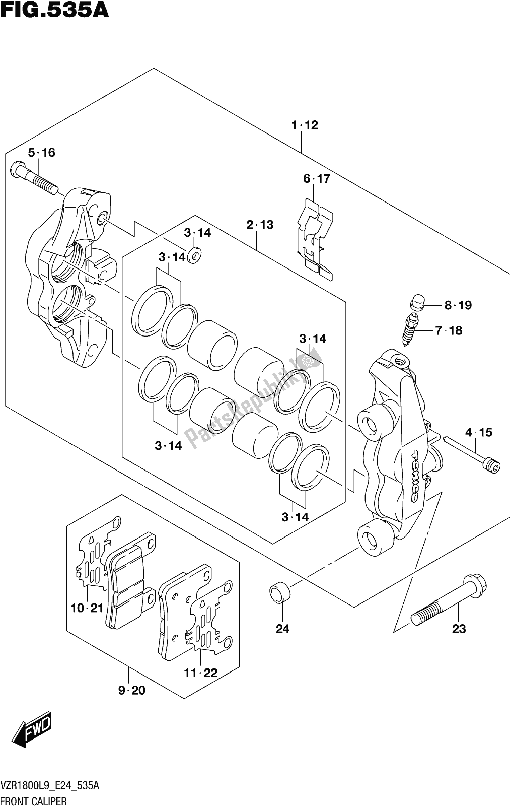 Todas as partes de Fig. 535a Front Caliper (vzr1800l9 E24) do Suzuki VZR 1800 2019