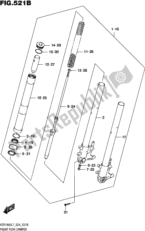 Todas as partes de Front Fork Damper (vzr1800bzl7 E24) do Suzuki VZR 1800 BZ 2017