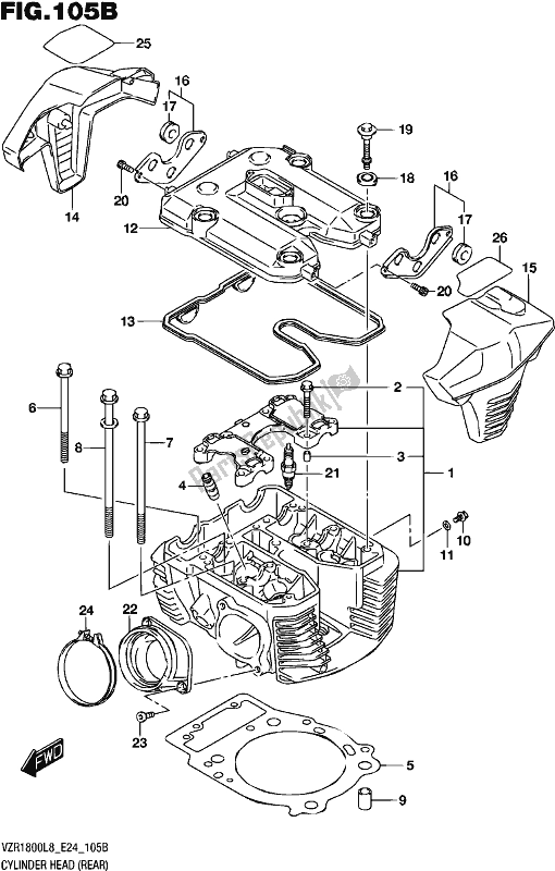 Alle onderdelen voor de Cylinder Head (rear) (vzr1800bzl8 E24) van de Suzuki VZR 1800 BZ 2018