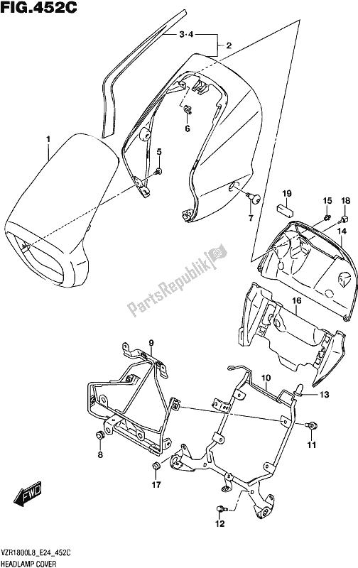 All parts for the Headlamp Cover (vzr1800bzl8 E24) (jru) of the Suzuki VZR 1800 BZ 2018