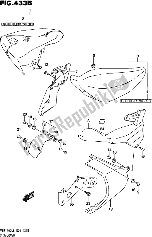 Tutte le parti per il Side Cover (vzr1800bzl8 E24) del Suzuki VZR 1800 BZ 2018