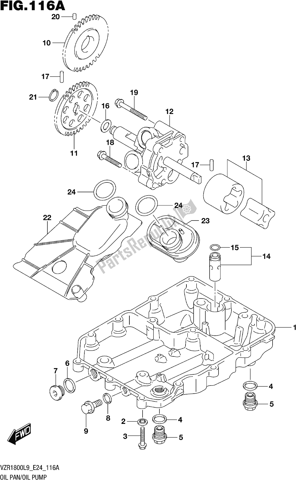 All parts for the Fig. 116a Oil Pan/oil Pump of the Suzuki VZR 1800 BZ 2019