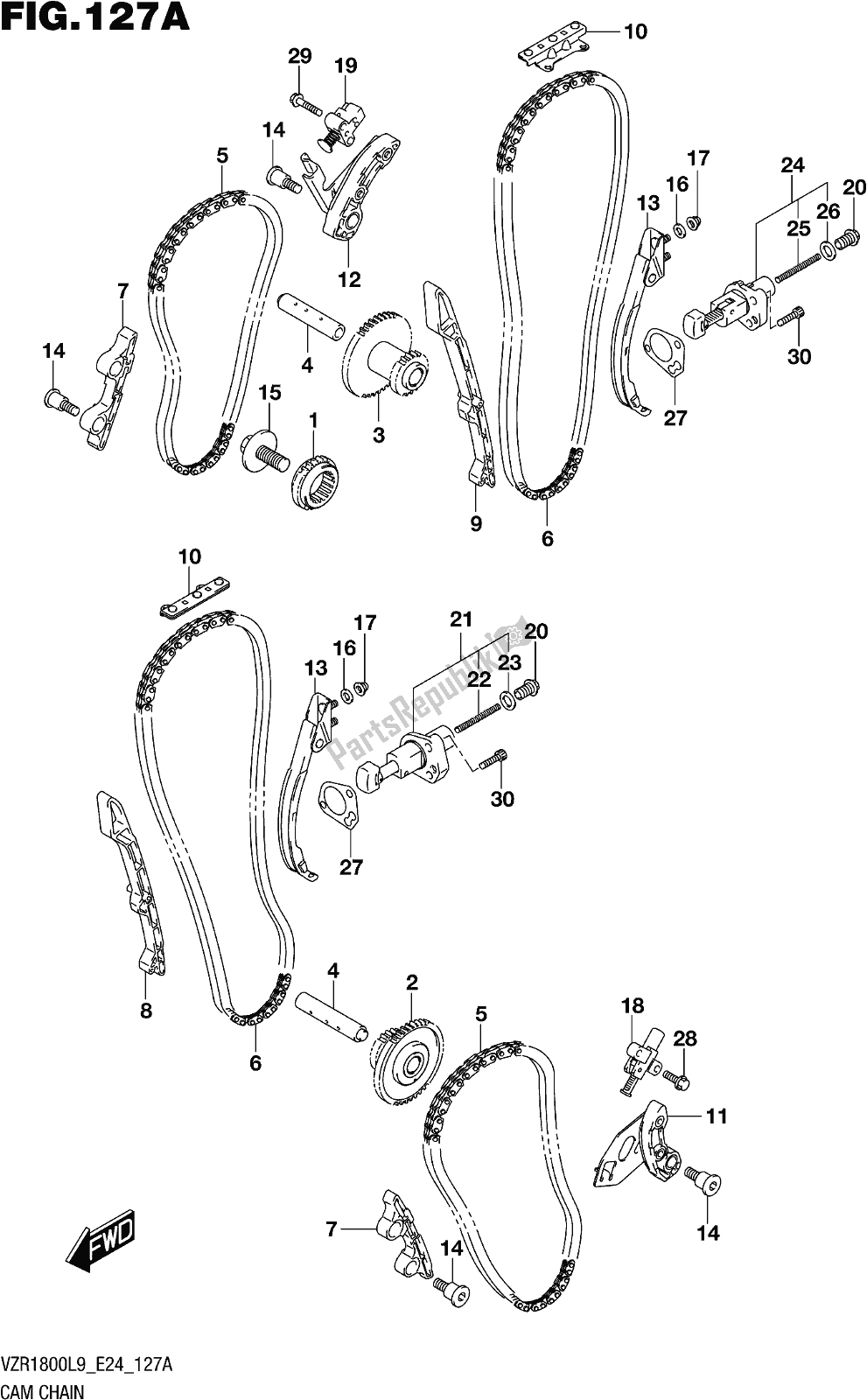 All parts for the Fig. 127a Cam Chain of the Suzuki VZR 1800 BZ 2019