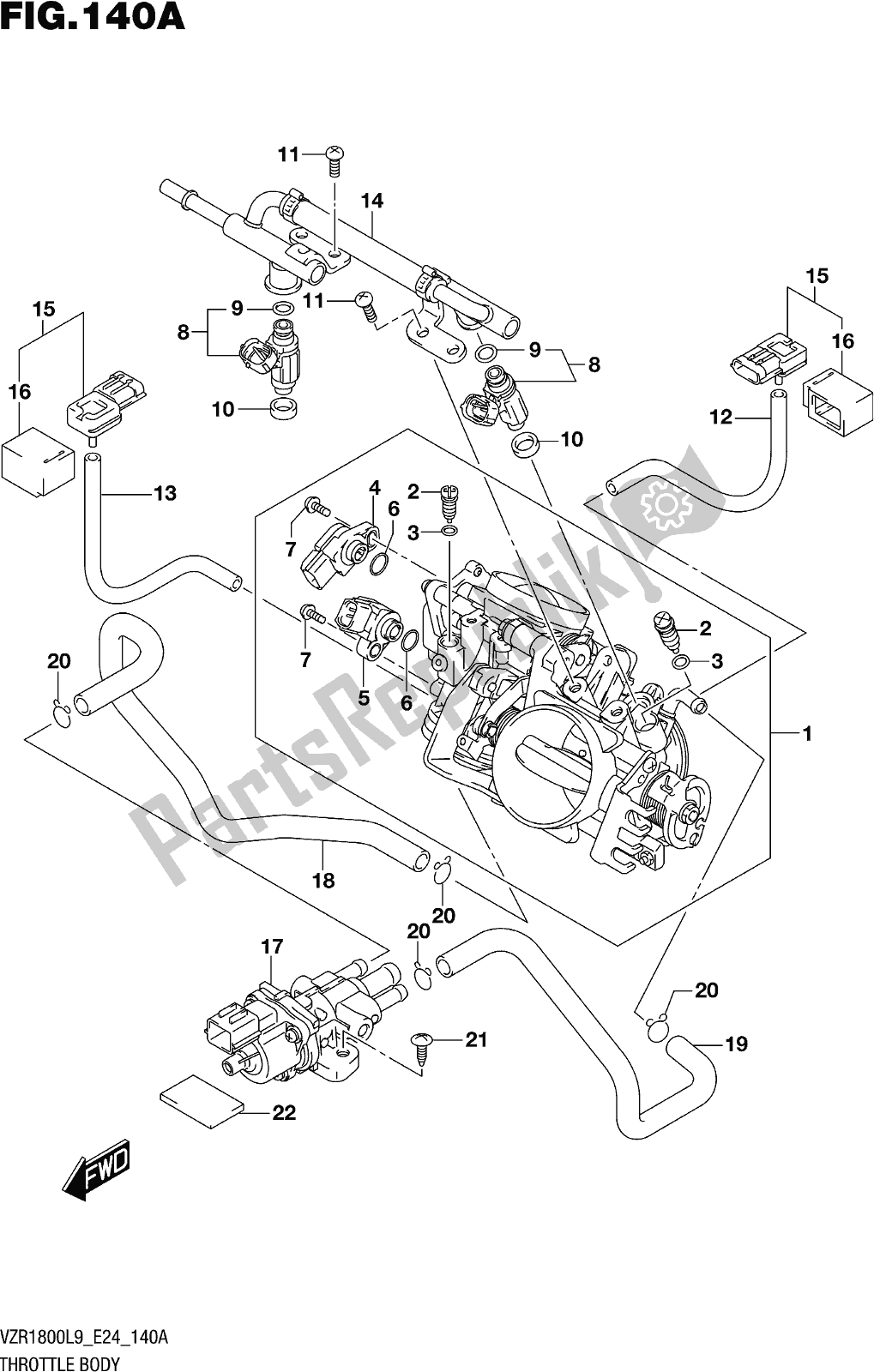 All parts for the Fig. 140a Throttle Body of the Suzuki VZR 1800 BZ 2019