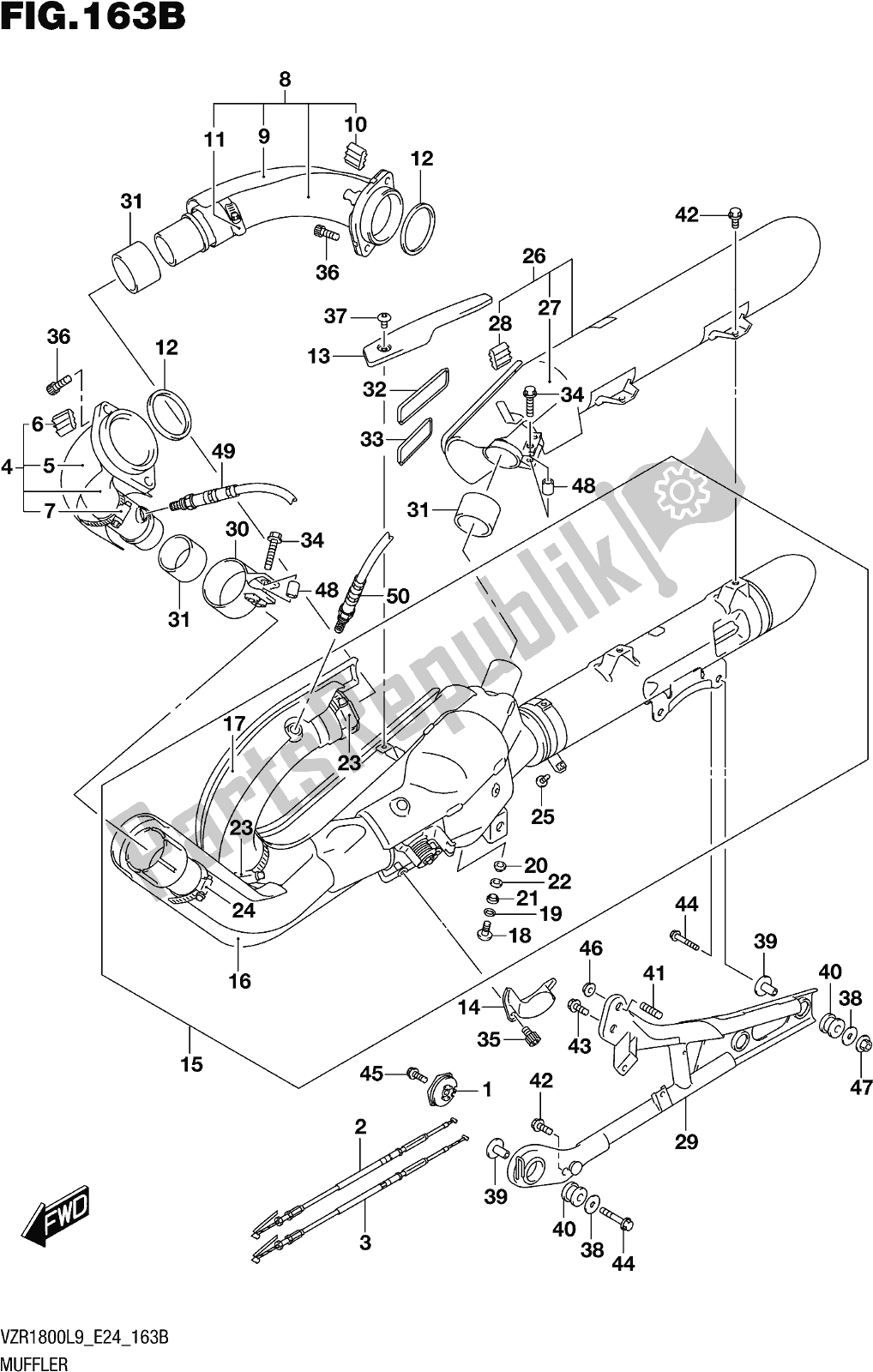 Todas as partes de Fig. 163b Muffler (vzr1800bzl9 E24) do Suzuki VZR 1800 BZ 2019