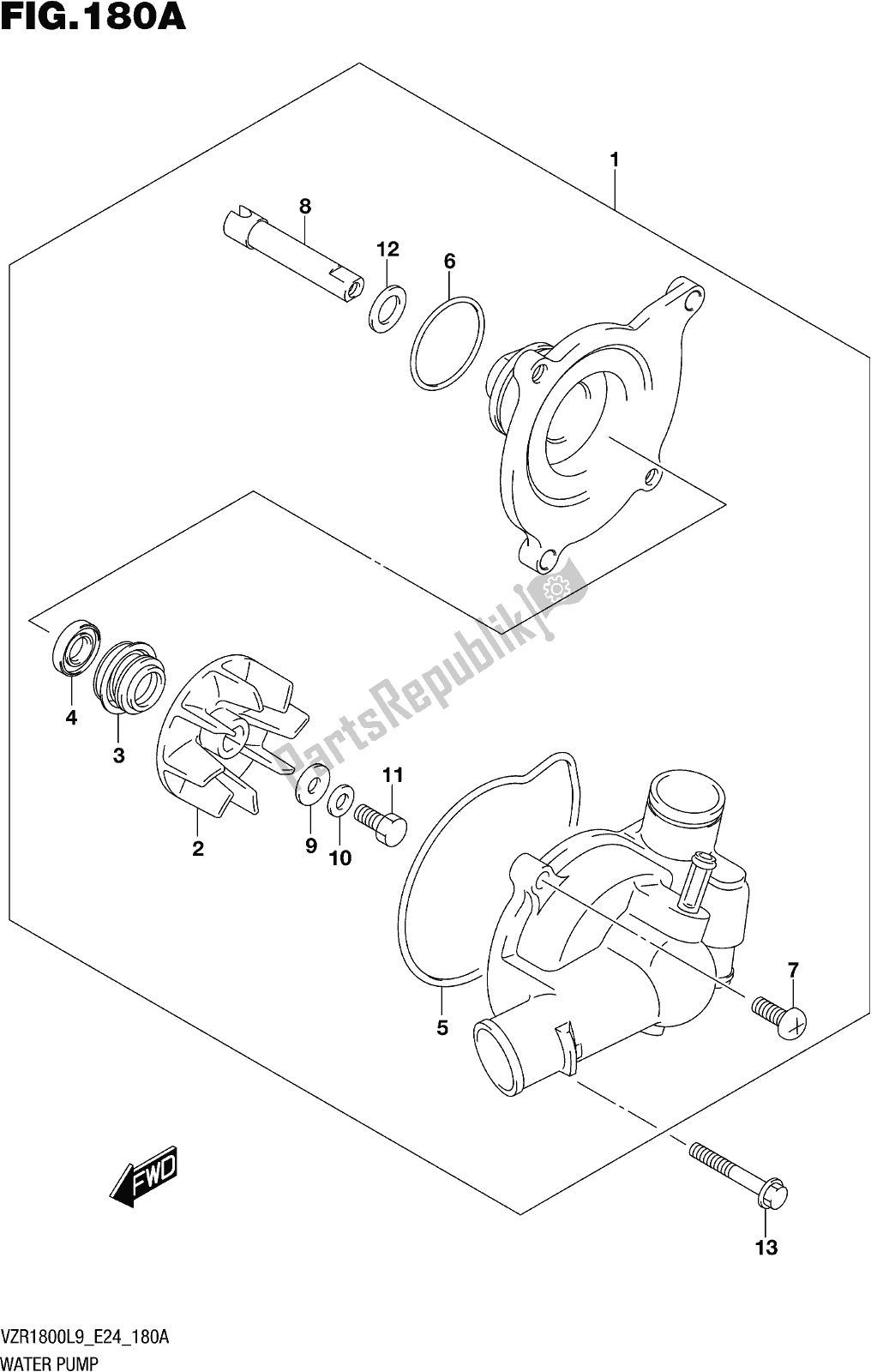 All parts for the Fig. 180a Water Pump of the Suzuki VZR 1800 BZ 2019