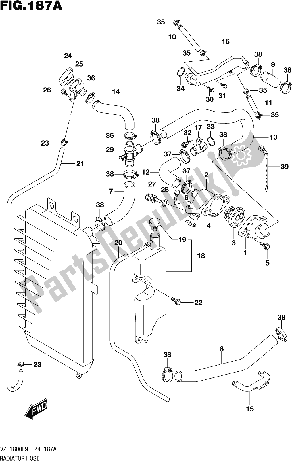 All parts for the Fig. 187a Radiator Hose of the Suzuki VZR 1800 BZ 2019