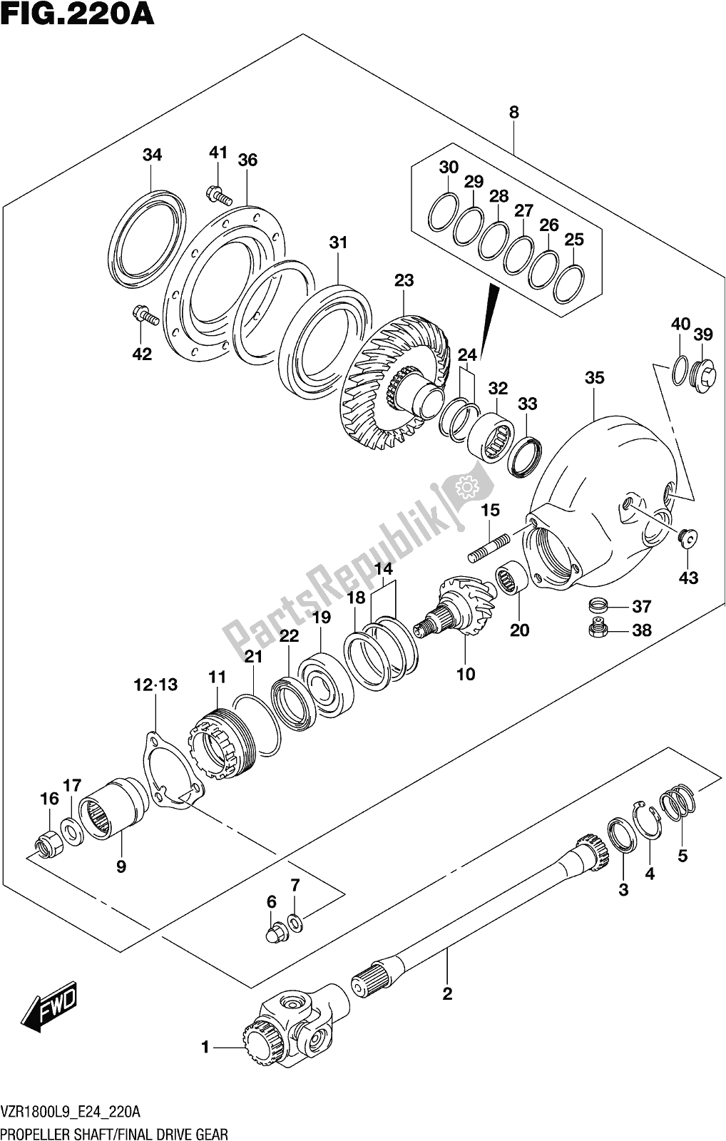 Wszystkie części do Fig. 220a Propeller Shaft/final Drive Gear Suzuki VZR 1800 BZ 2019