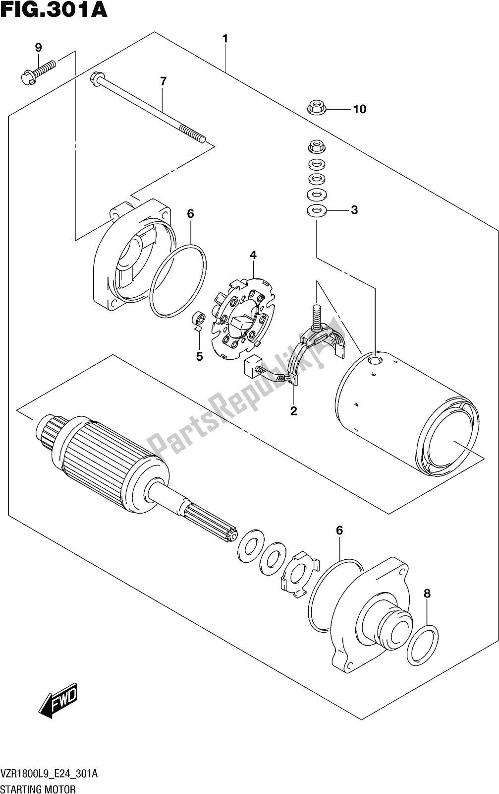 All parts for the Fig. 301a Starting Motor of the Suzuki VZR 1800 BZ 2019