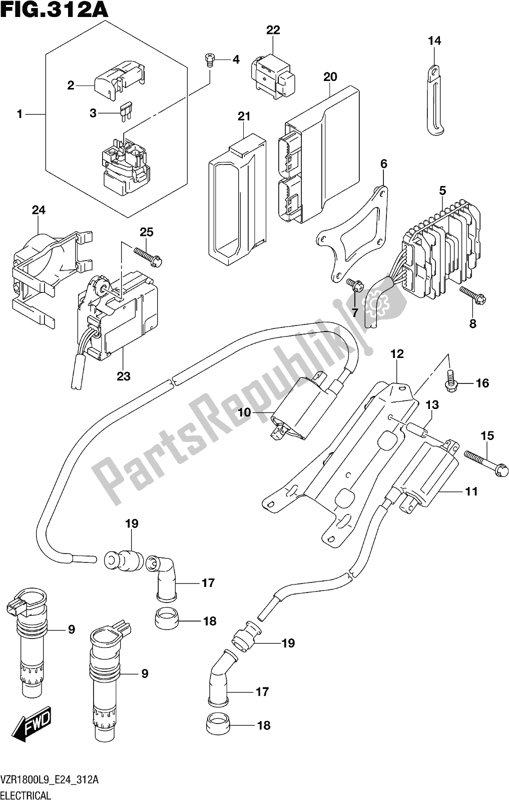 All parts for the Fig. 312a Electrical of the Suzuki VZR 1800 BZ 2019
