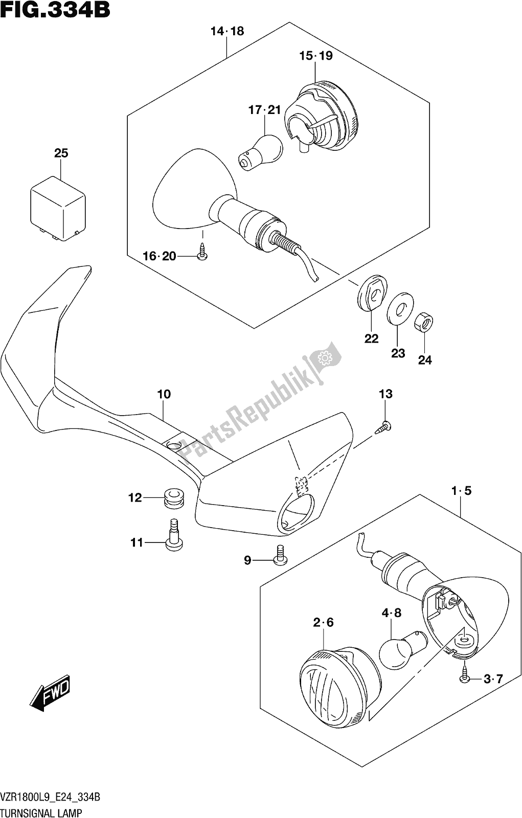 Toutes les pièces pour le Fig. 334b Turnsignal Lamp (vzr1800bzl9 E24) du Suzuki VZR 1800 BZ 2019