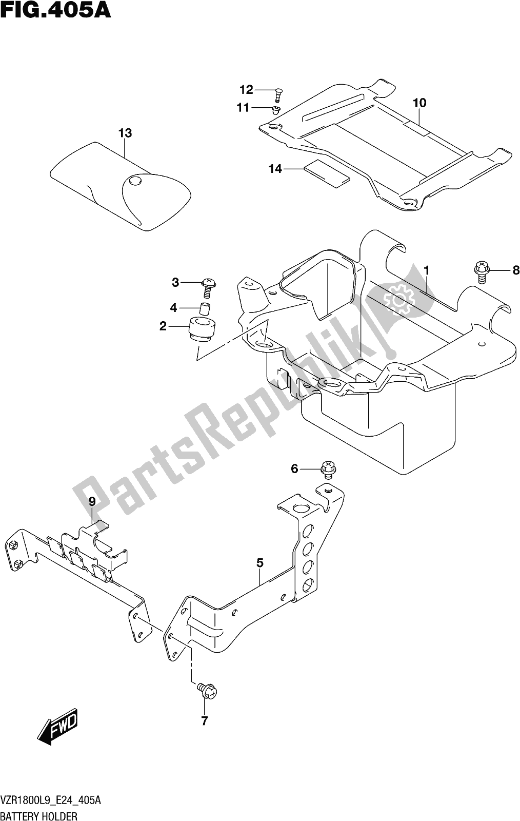 All parts for the Fig. 405a Battery Holder of the Suzuki VZR 1800 BZ 2019