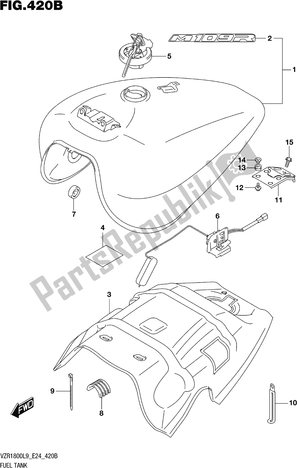 All parts for the Fig. 420b Fuel Tank (vzr1800bzl9 E24) (ajp) of the Suzuki VZR 1800 BZ 2019