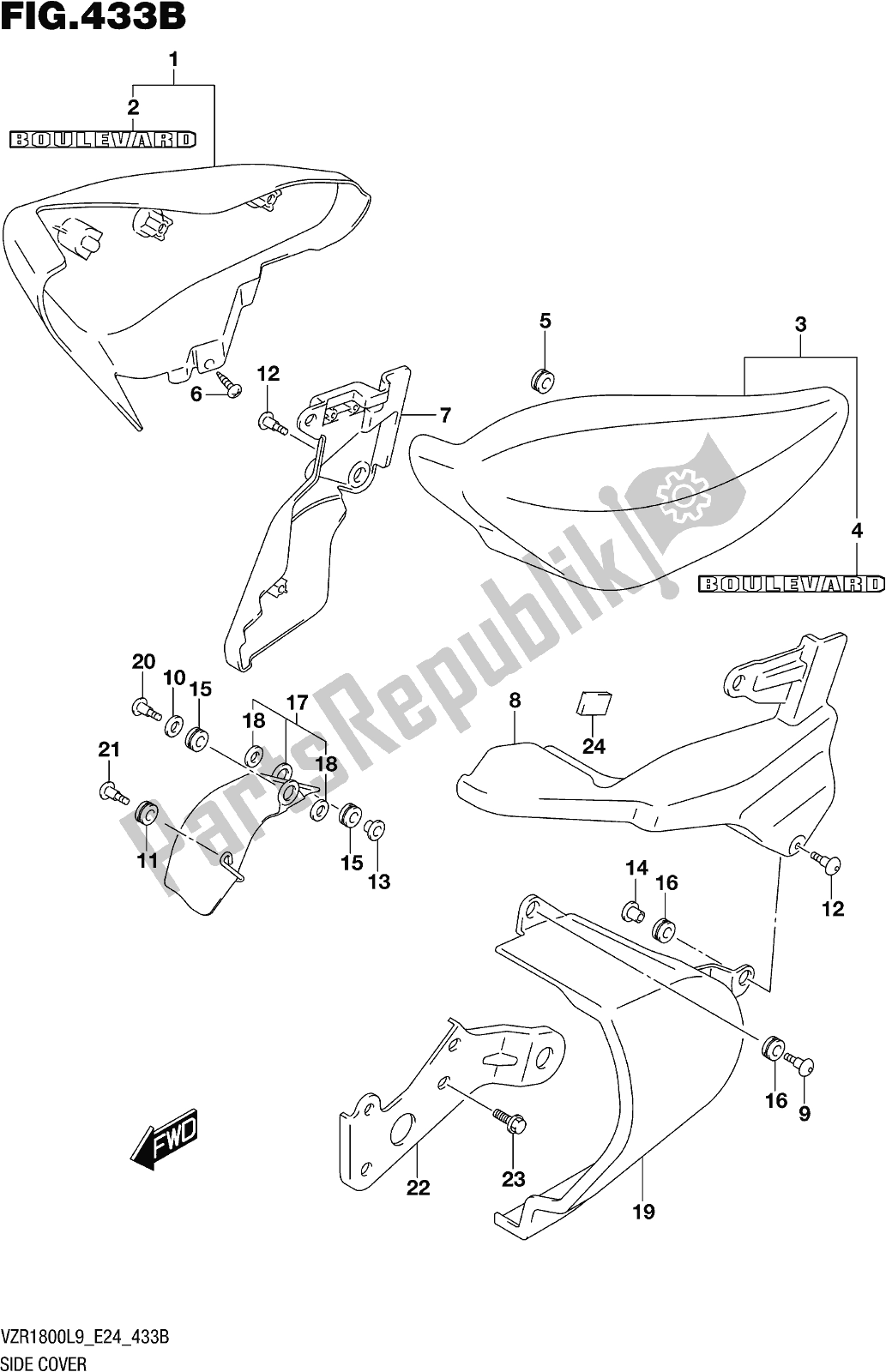 Todas las partes para Fig. 433b Side Cover (vzr1800bzl9 E24) de Suzuki VZR 1800 BZ 2019