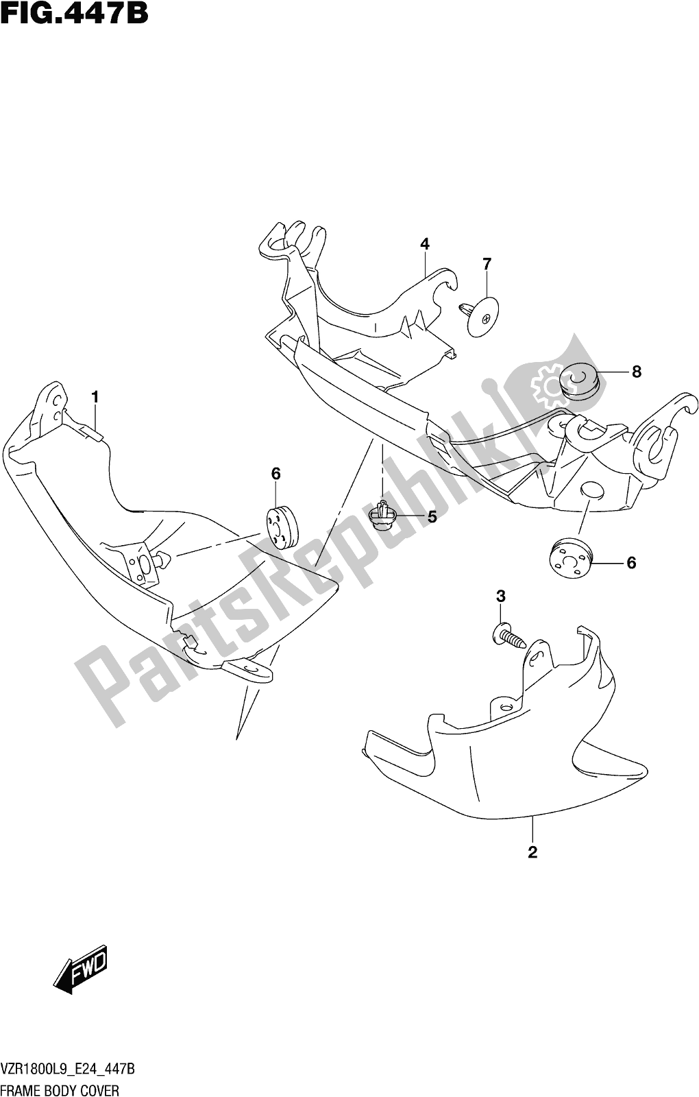 All parts for the Fig. 447b Frame Body Cover (vzr1800bzl9 E24) of the Suzuki VZR 1800 BZ 2019