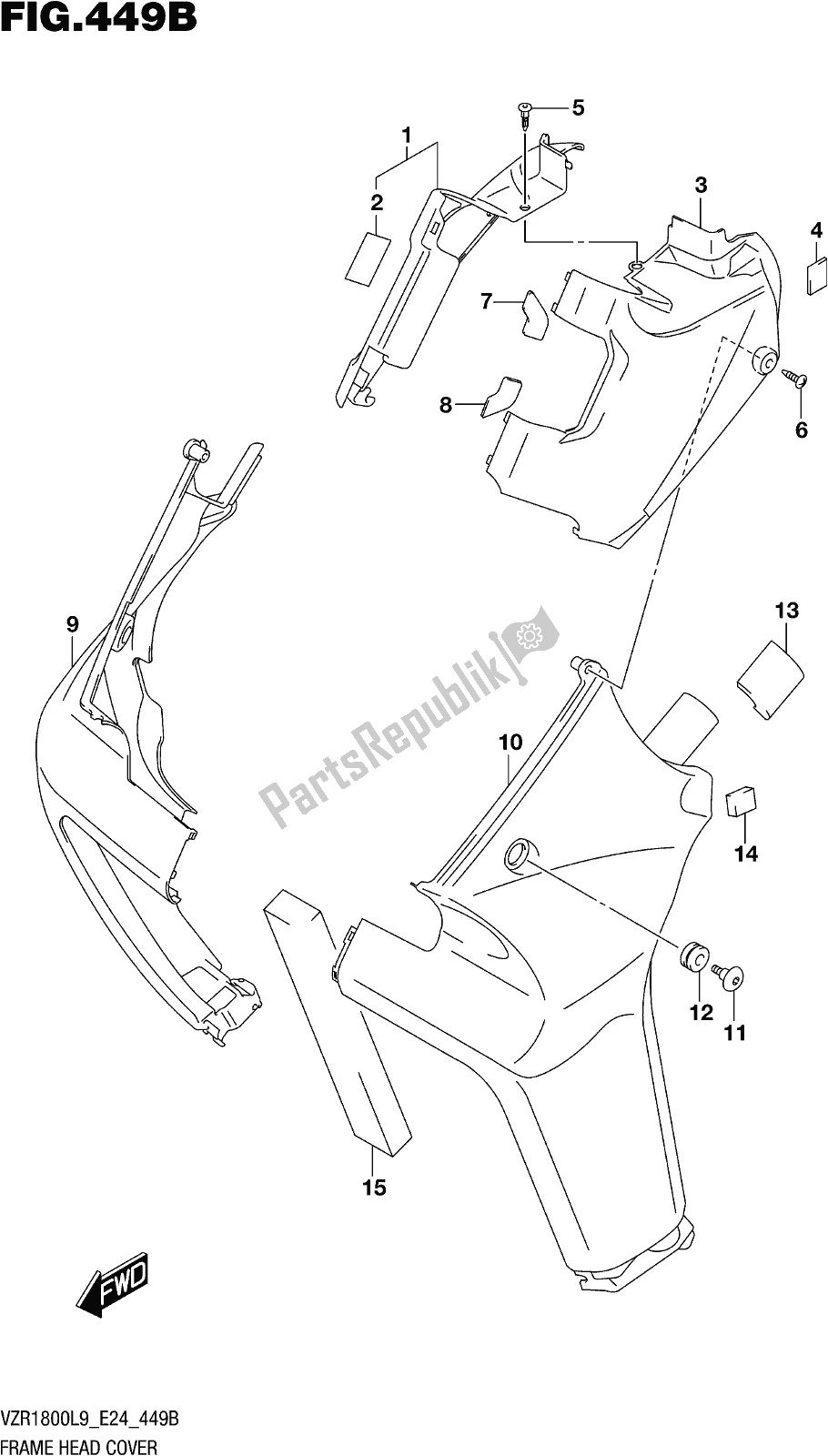 All parts for the Fig. 449b Frame Head Cover (vzr1800bzl9 E24) of the Suzuki VZR 1800 BZ 2019