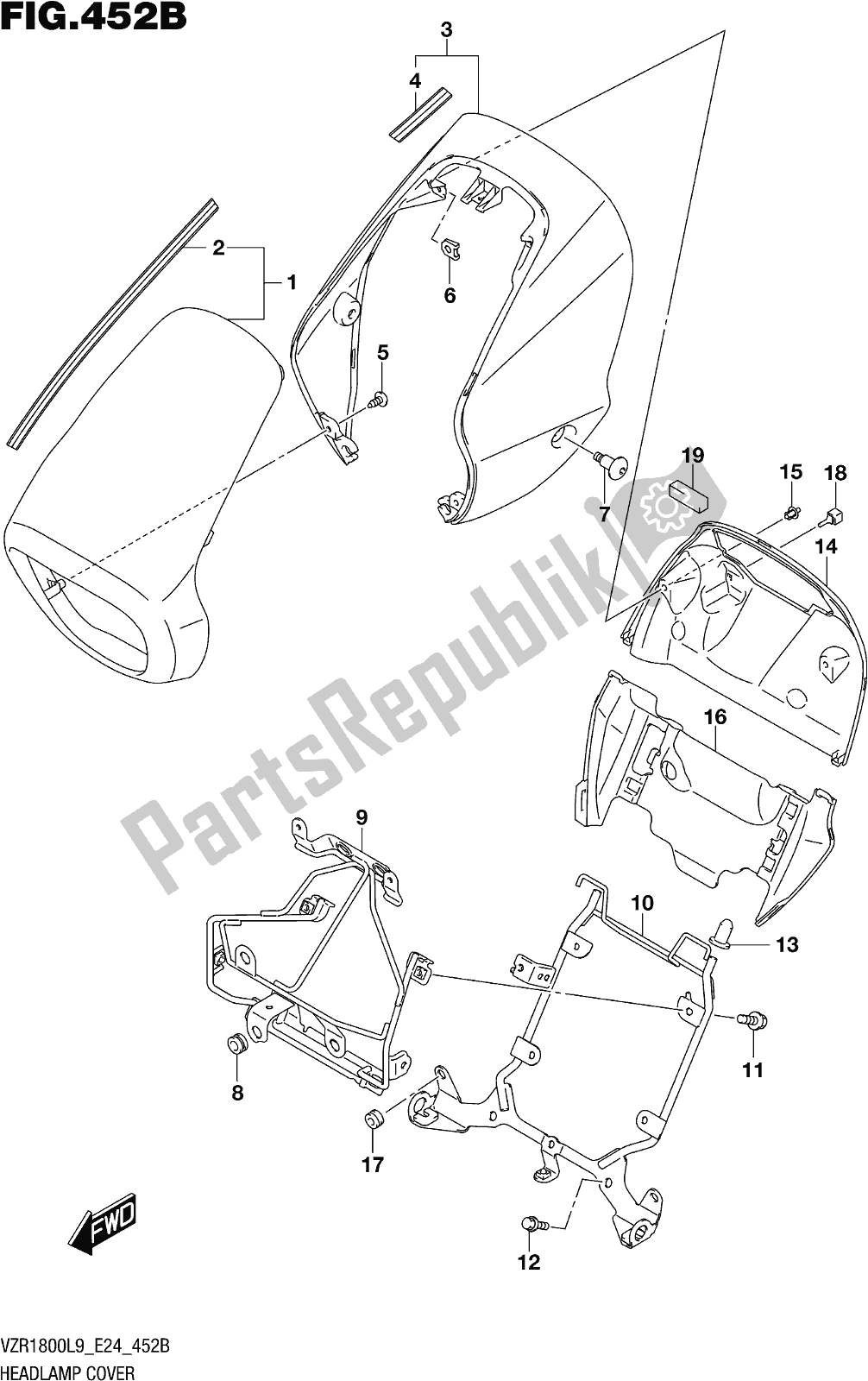 All parts for the Fig. 452b Headlamp Cover (vzr1800bzl9 E24) (ajp) of the Suzuki VZR 1800 BZ 2019