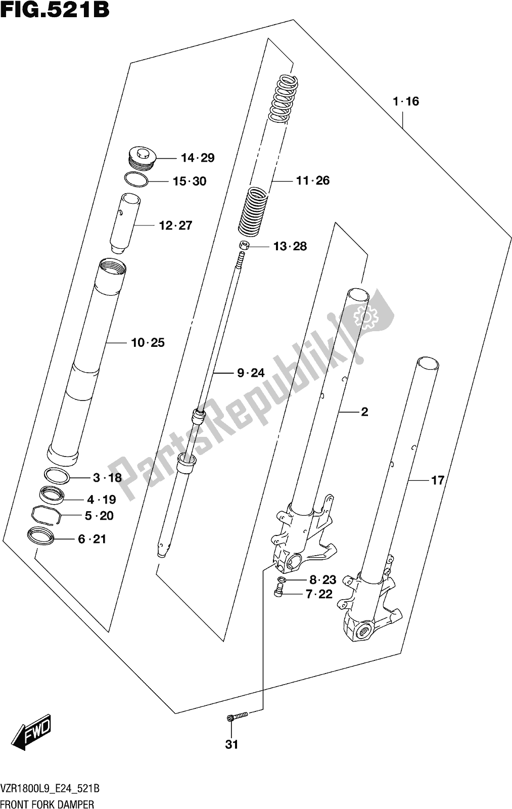 Toutes les pièces pour le Fig. 521b Front Fork Damper (vzr1800bzl9 E24) du Suzuki VZR 1800 BZ 2019